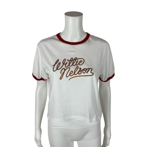 Brixton Tops - Brixton Willie Nelson Tee Womens Medium Red White Rope Name Cropped Band Shirt